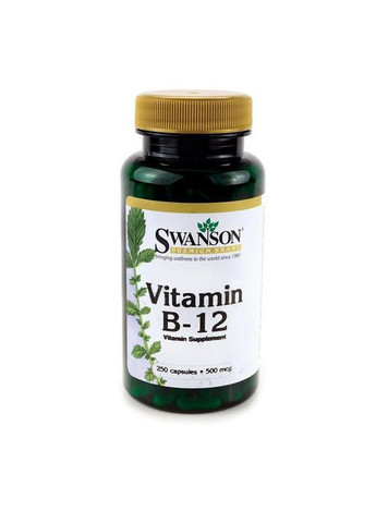 Витамин В12 Цианокобаламин, Vitamin B12 Cyanocobalamin, 500 мкг, 250 капсул Swanson (366733830)