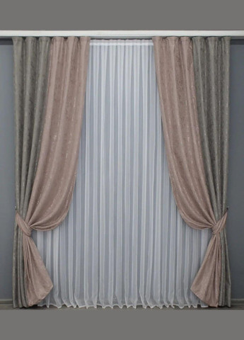 Штори для спальні 2 шт Штори 1,5 х 2,7 м + тюль 4 х 2,7 м Коричневий (П4К-014дк (1176-1174ш)) No Brand (306633875)