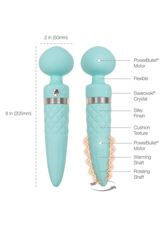 Вибромассажер 2в1 - Sultry Teal, классический массажер и вибратор с ротацией, подогрев Pillow Talk (335389181)