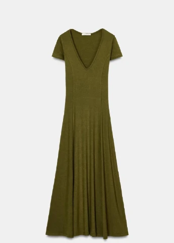 Оливковое платье Zara однотонное