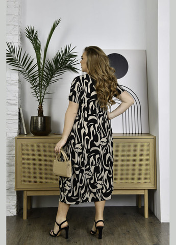Чорна повсякденний сукня максі з вирізом дзвін No Brand з абстрактним візерунком