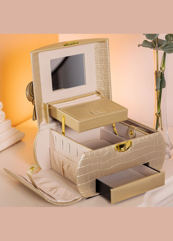 Кейс-органайзер для прикрас із защіпкою 24х17х18 см, золотистий Yiwu (328603013)