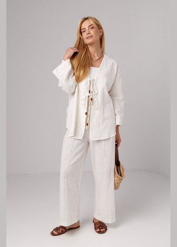 Льняний костюм із прямими штанами та сорочкою на зав'язках Lurex (296471266)