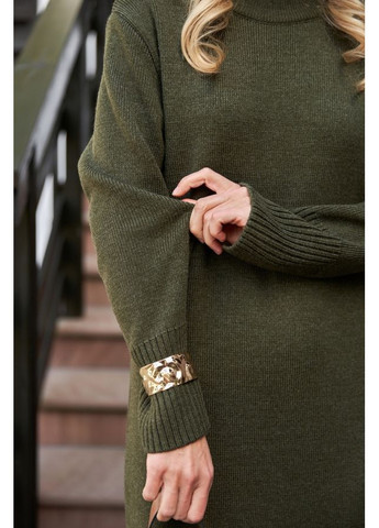 Оливкова (хакі) сукня з коміром 2873 льон Triko Bakh