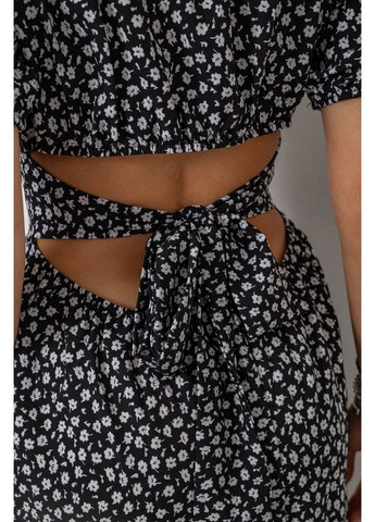 Черное платье софт с принтом,, 230r0105 Ager