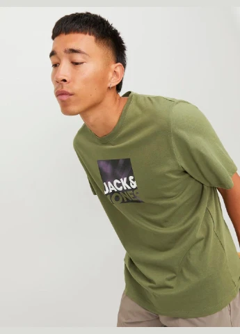 Хаки (оливковая) футболка basic,хаки с принтом,jack&jones Jack & Jones