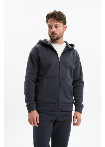 Чоловічий теплий спортивний костюм Великого розміру на блискавці з тринитки на флісі, графіт No Brand (365830125)