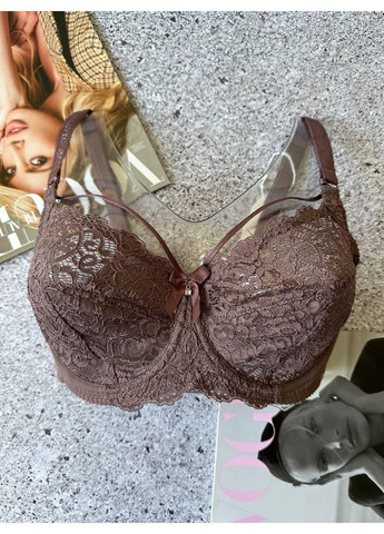 Коричневый бюстгальтер кружевной без поролона со стрепами капучино ORIETTA AVEC