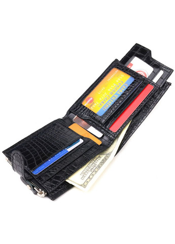 Мужской кожаный кошелек с монетницей и тиснением черный (sku_21504) No Brand (327820050)