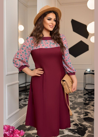 Бордовое женское комбинированное платье цвет марсала р.48/50 451107 New Trend