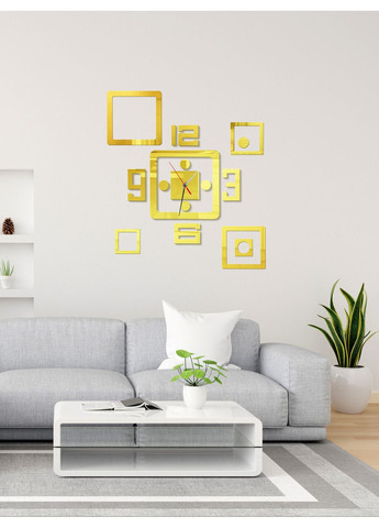 Часы зеркальные настенные бескаркасные 3D наклейка декоративная 70 см Каре золото Ваша Світлість (366334449)