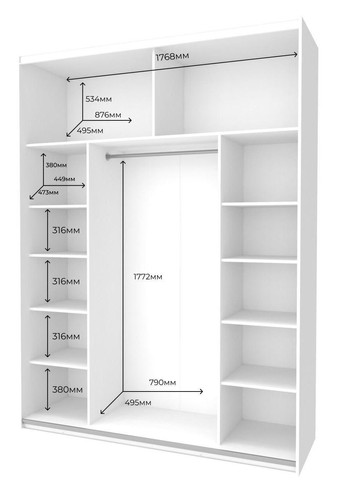 Шафа-купе двохдверна G-Caiser 180х60х240 см Білий/2 Білих скла (DRS-011014) Doros (317271270)