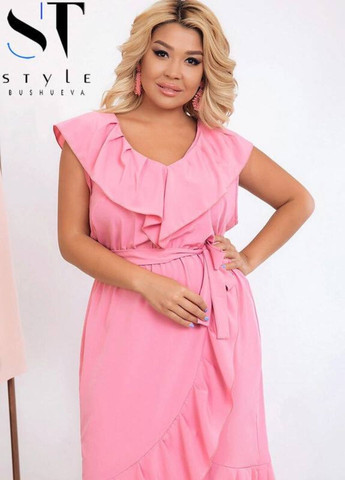 Розовое коктейльное летнее платье с воланом No Brand однотонное