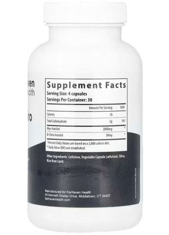 Мио-инозитол + D-хиро инозитол Myo + D-Chiro Inositol 120 капс Fairhaven Health (359473176)