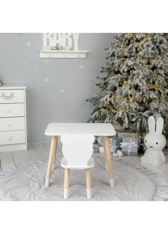 Стіл прямокутний 46х60х45 і стілець медвежа 26.5х26х25, столик та стільчик в дитячу, білий No Brand (361259132)