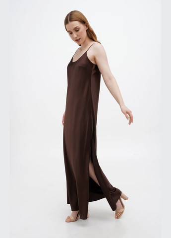 Коричневое коктейльное, вечернее шелковое платье-комбинация "лили" с боковым разрезом платье-комбинация Fayna однотонное