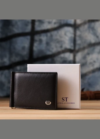 Мужской кошелек с металлическим зажимом из натуральной кожи 23092 Черный st leather (341253365)
