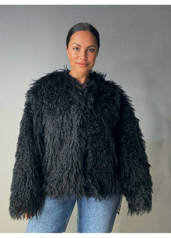 Шуба жіноча 10051 штучне хутро під ламу коротка чорна Lady yep (350936616)
