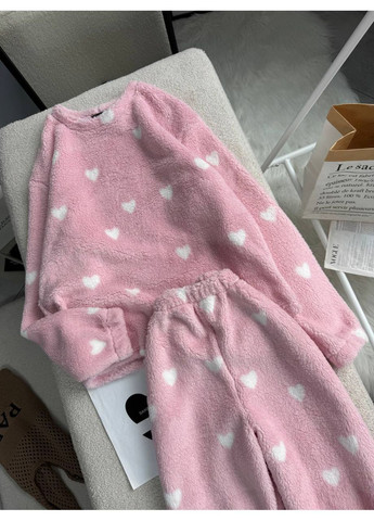 Рожева піжама 729 махра тедді штани та кофта Україна