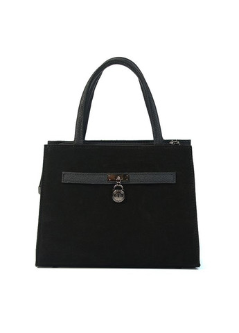 Чорна замшева шкіряна жіноча ділова каркасна сумка саквояж з ручками та довгим знімним ремінцем Serebro (315370741)