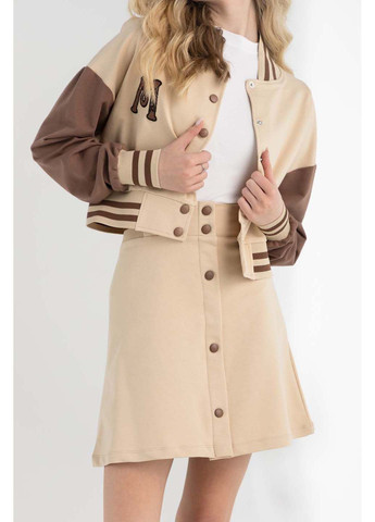 Бежевий демісезонний костюм для дівчинки бомбер спідниця Dinomin