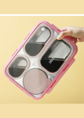 Ланчбокс на 4 герметичных секции с металлической основой, супницей Just-M 950 мл, бирюзовый No Brand (299841485)