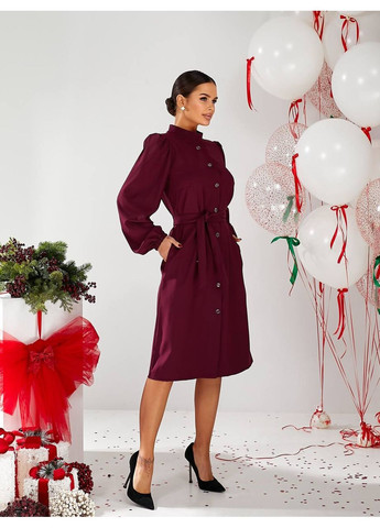 Бордовое деловое женское классическое платье длина меди Avanti однотонное