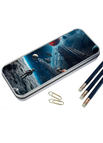 Пенал школьный для мальчика и девочки металлический Космос #022 7*18 см Silver No Brand (309160054)