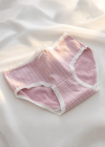 Трусики женские трикотажные в клетку с белой оборкой No Brand (368794887)