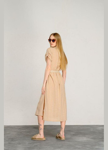 Комбинированное женское платье-халат свободного кроя мокко mkaz6455-2 Modna KAZKA