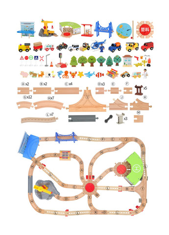 Детская игрушечная железная дорога из дерева, 100 деталей, 110x72 (Brio, Ikea, Playtive), Без электро локомотива Iekool (322280531)