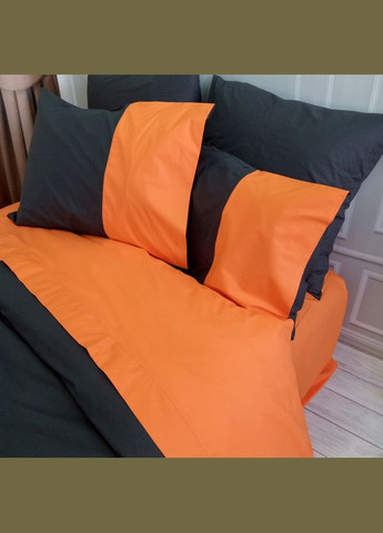 Постільна білизна PREMIERE Антрацит/Помаранчевий Ранфорс Двоспальна на резинці MERISET (278255937)