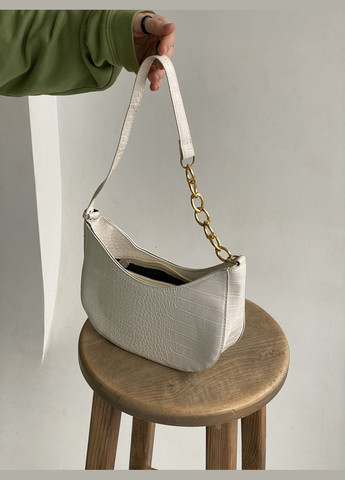 Женская сумка 6924 багет через плечо рептилия белая No Brand (296008195)