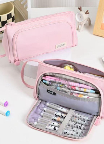 Шкільний пенал для канцелярії косметичка для дівчат на блискавці рожевий (60129) No Brand (348782677)