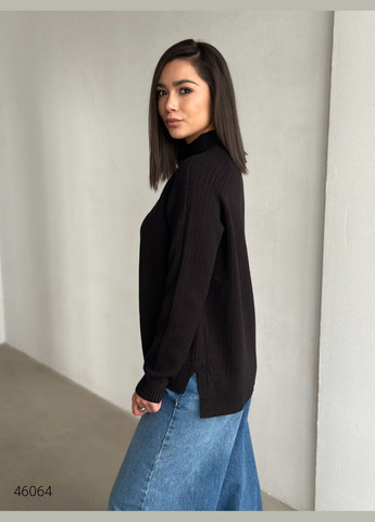 Чорний демісезонний светр жіночий в широкий рубчик Liton