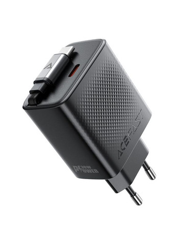 Мережевий зарядний пристрій з кабелем PD30W GaN charger (USB-C+USB-C) with retractable cable (EU) Black (6974316283942) Acefast A110 (361347638)