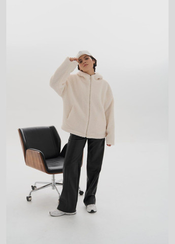 Молочна жіноча куртка тедді баранчик з капюшоном колір молочний р.l/xl 450901 New Trend