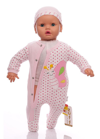 Рожевий зимній чоловічок з шапочкою для дівчинки велюр з метеликом рожевий 56 см (29914) BABYKROHA