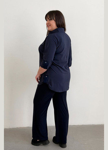 Тёмно-синяя красивая легкая блуза темно-синяя без застежек с отложным воротником No Brand 1257