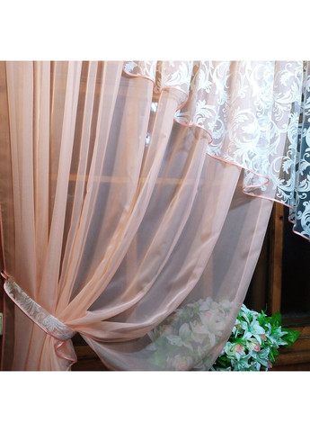 Занавеска кухона короткая готовая Анжелика персик левая No Brand (372133944)