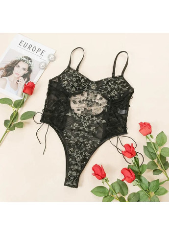 Кружевный боди со шнуровкой и вышивкой размера S-2XL. Кружевный бодик со шнуровкой на бретелях и прозрачный China (360865990)