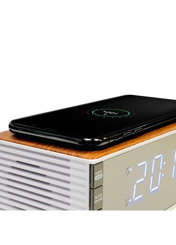 Часы настольные с радио WT487 Wireless Mobile Charging White/Brown (WT487) Technoline (301221486)