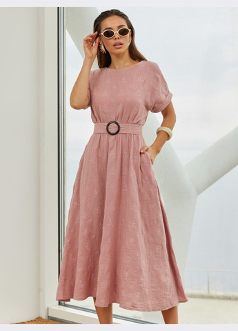 Рожева кежуал сукня-міді рожевого кольору з поясом кльош Dressa