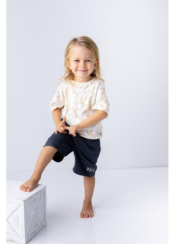 Комплект для хлопчика з футболки та шортів з тваринним візерунком, колір бежевий, вік 12-18 місяців, зріст 86 см MININIO (371916939)