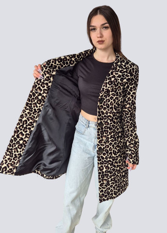 Чорне демісезонне Пальто жіноче коротке весна-осінь у леопардовий принт однобортне Et Vous
