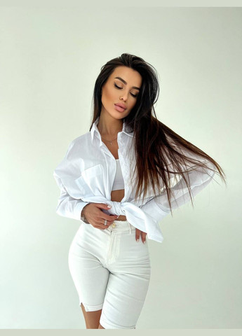 Белая женская базовая рубашка из хлопка цвет белый р.42/46 449324 New Trend