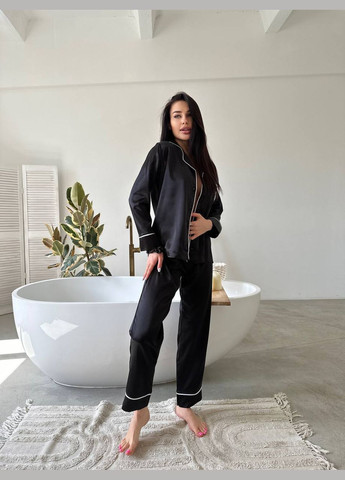 Черная всесезон женская пижама - домашний костюм. рубашка + брюки No Brand