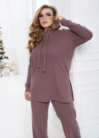 Костюм жіночий ангоровий в рубчик з начосом з капюшоном No Brand (311667462)