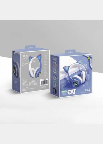 Навушники бездротові Cat ear STN-28 Rainbow LED з кото вушкам блакитні Grand (304973307)