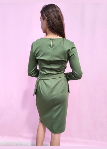 Зелена повсякденний сукня зелене з накладними кишенями, на поясі 6096 l (46) Алеся